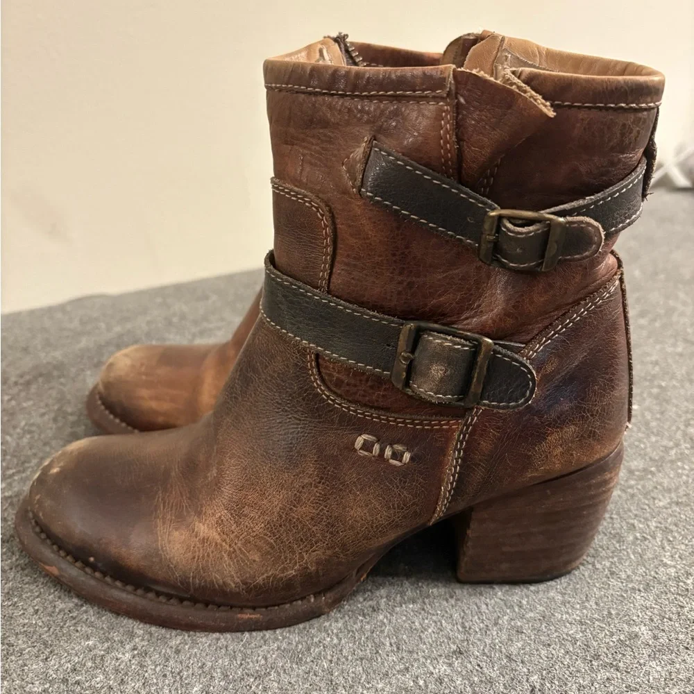 Bed Stu Brown Heeled Boots with Buckle Detail - Picture 3 of 8